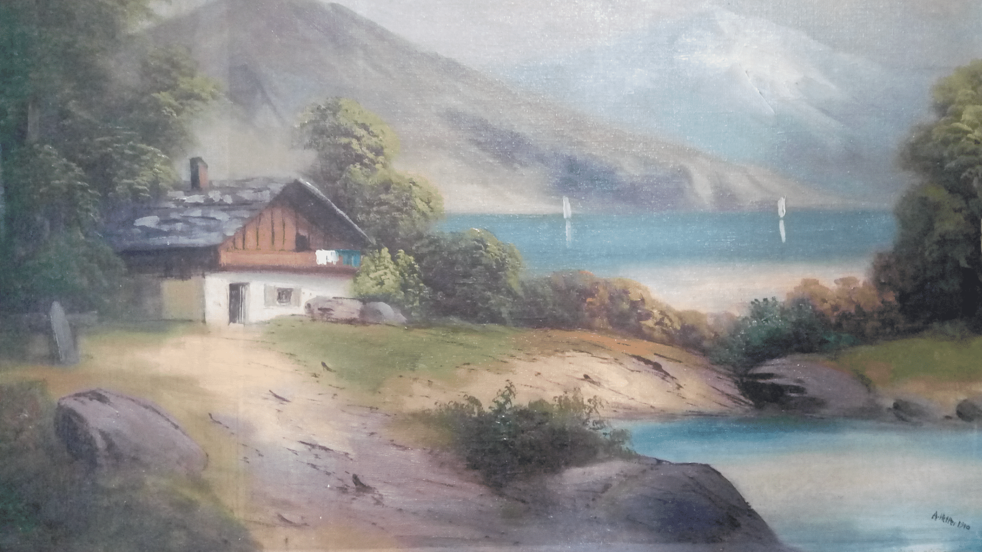 House at a Lake with Mountains
