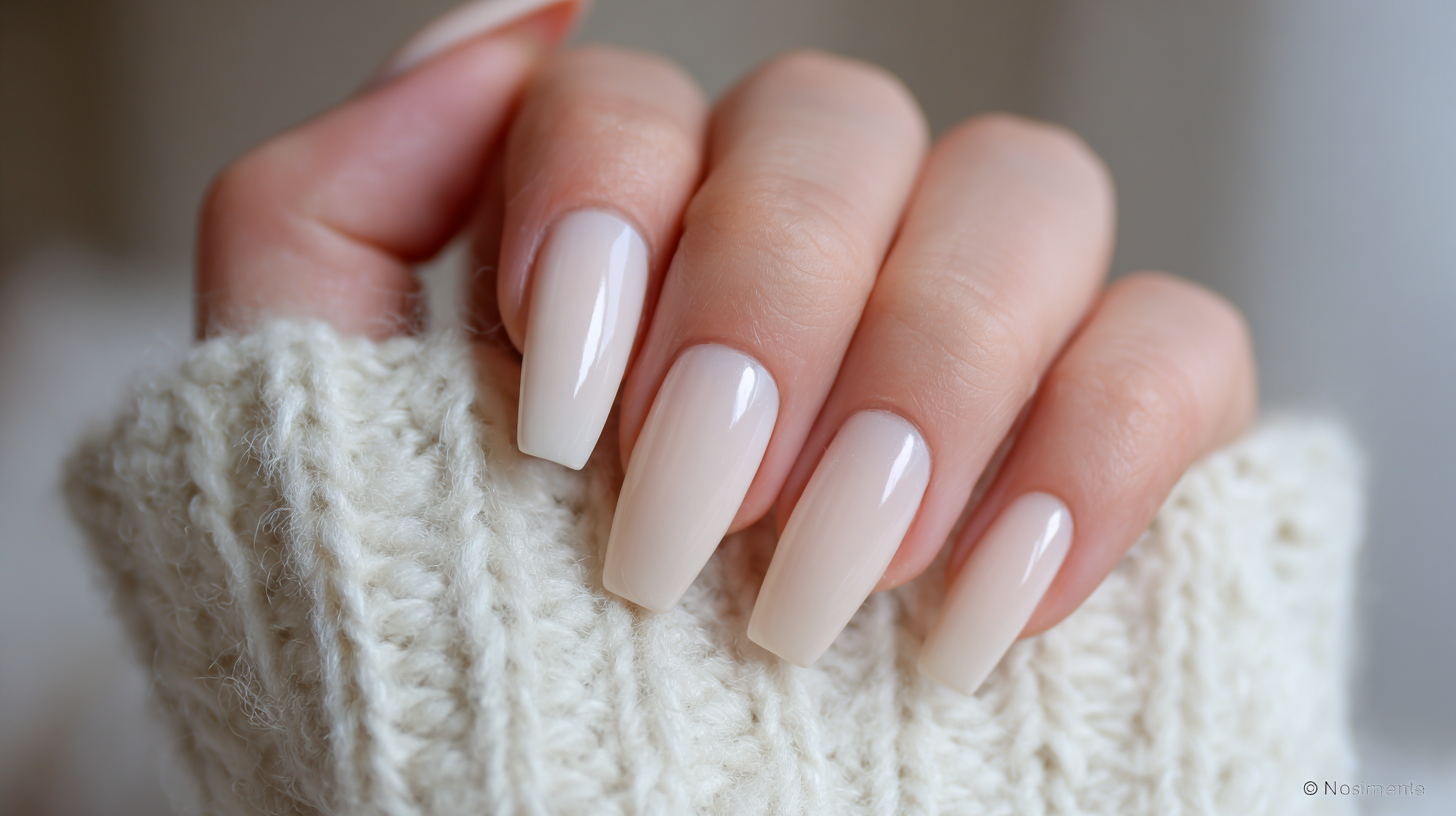 Milky Coffin Nails