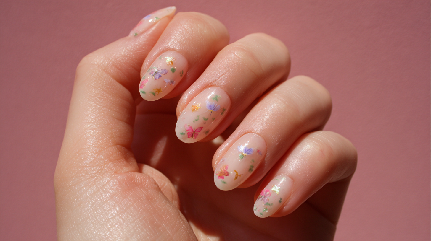 milky nail with butterfly