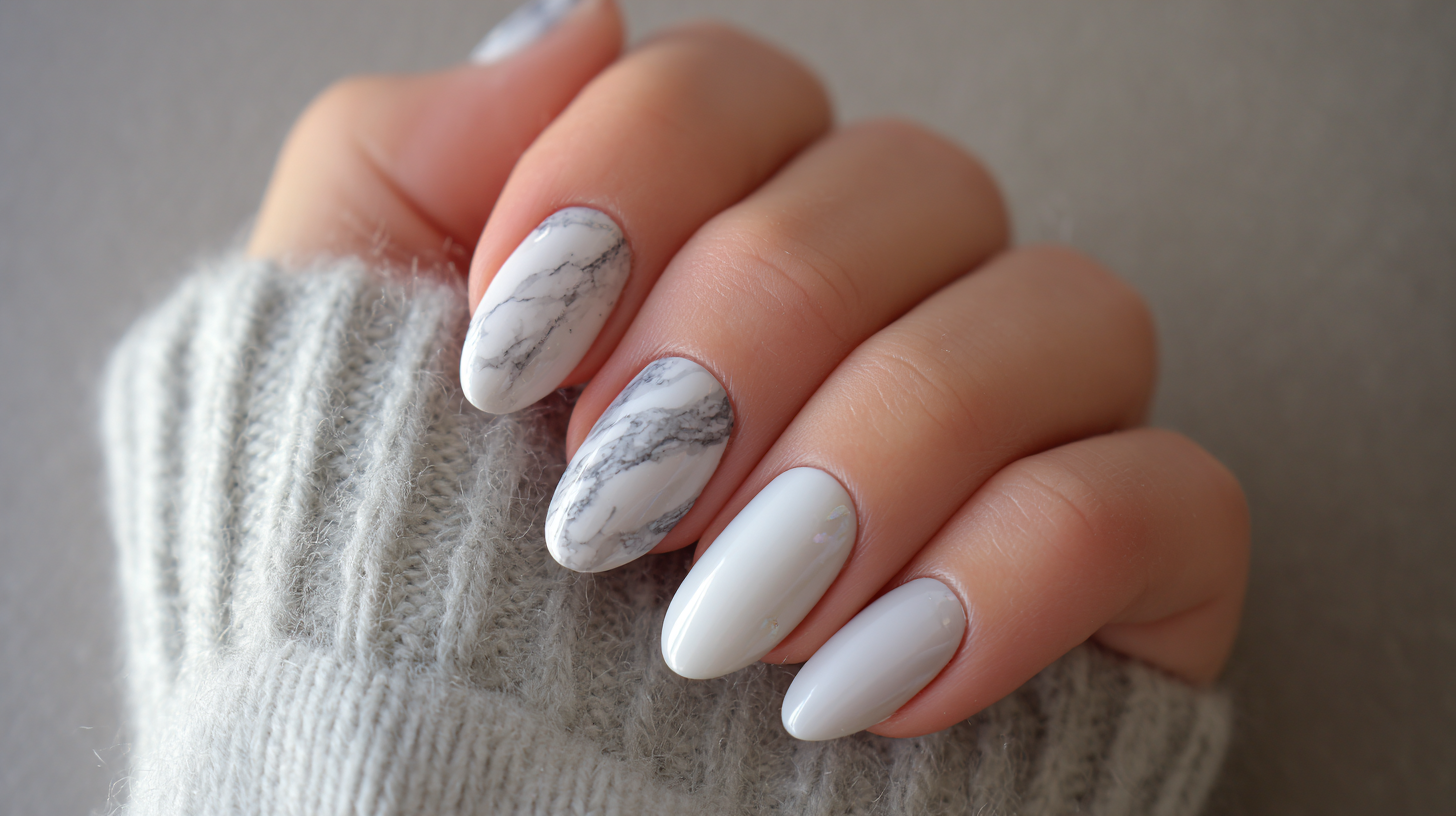 Milky Base with Marble Accent Nails